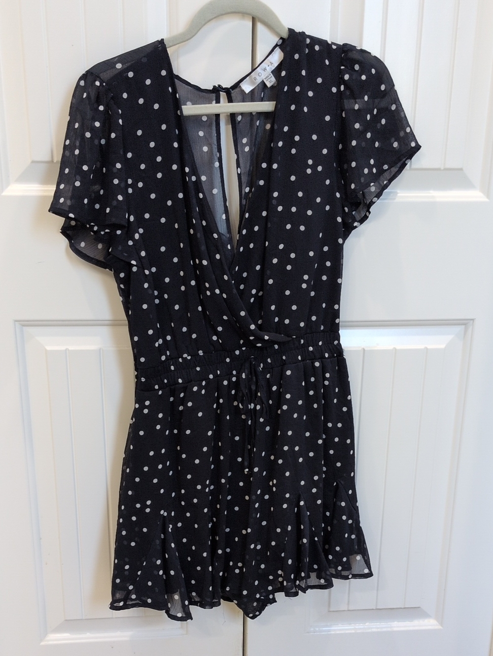Navy Polka Dot V-Neck Romper